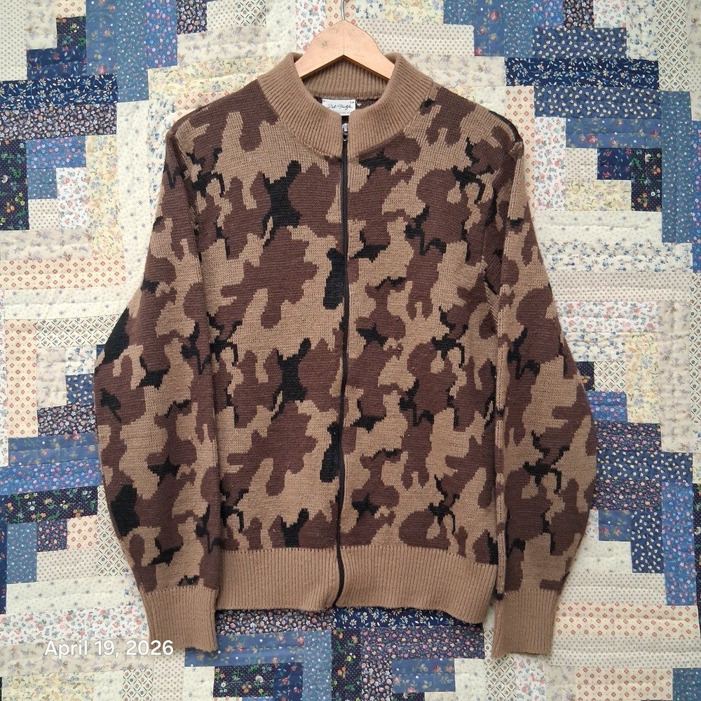 Vintage Bob Fratzke Winona Knitting Mills Camo Cardigan Sweater Size Medium